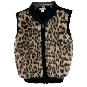 J.Crew Girls Leapard Faux Fur Sweater Vest with front zipper